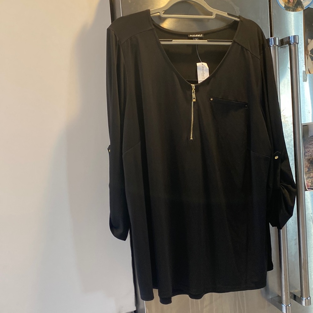 NWT Dressbarn size 3X black blouse with 1/2 zipper - brand Rox & Ali